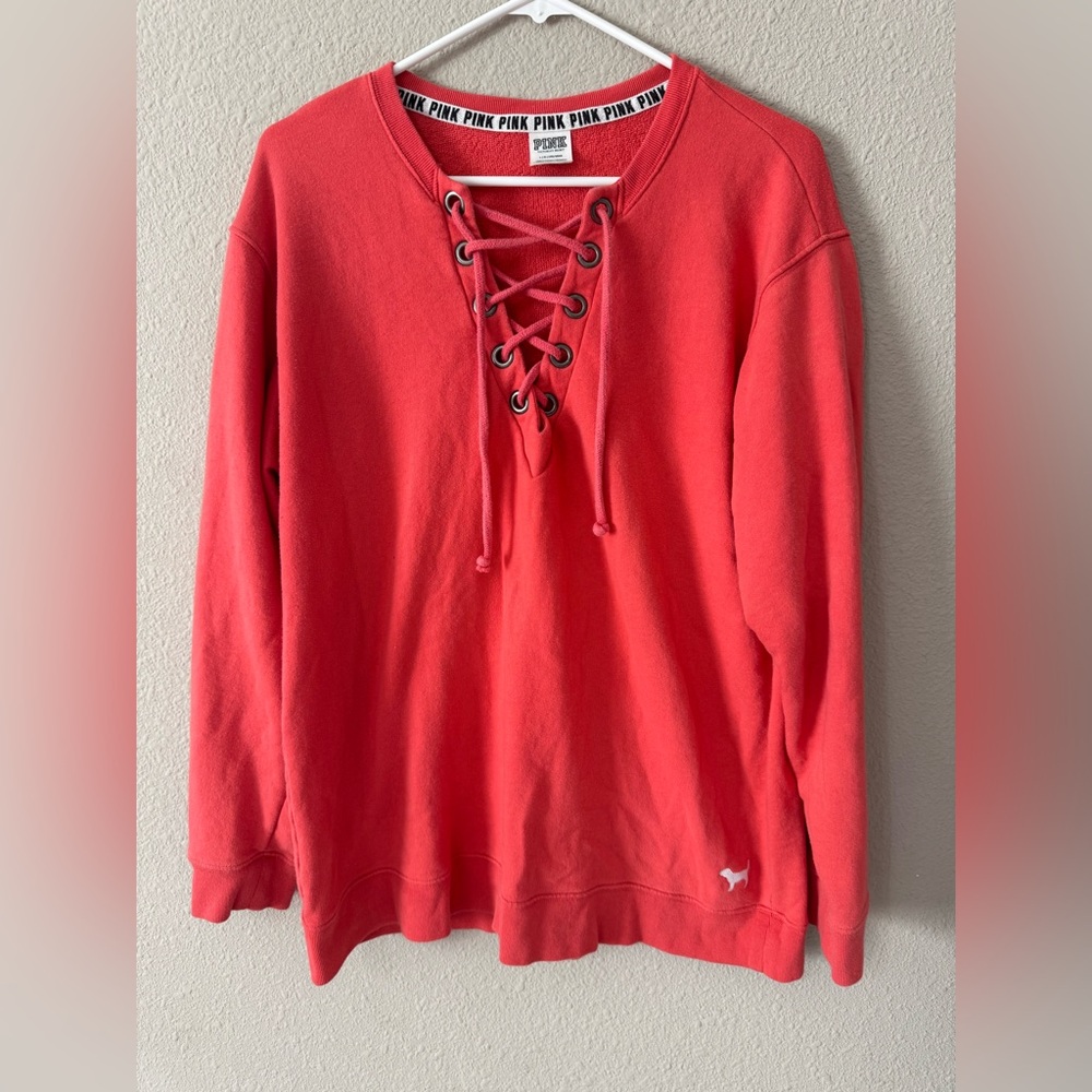 PINK Victoria's Secret Coral Lace-Up Pullover Sweatshirt